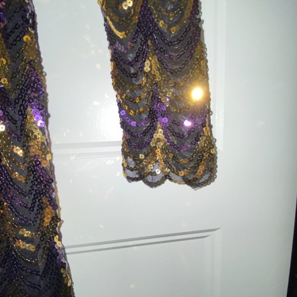 Fancy Cocktail Christmas New Year Sequins Mini Dress size XS Black Gold Purple - Picture 7 of 9